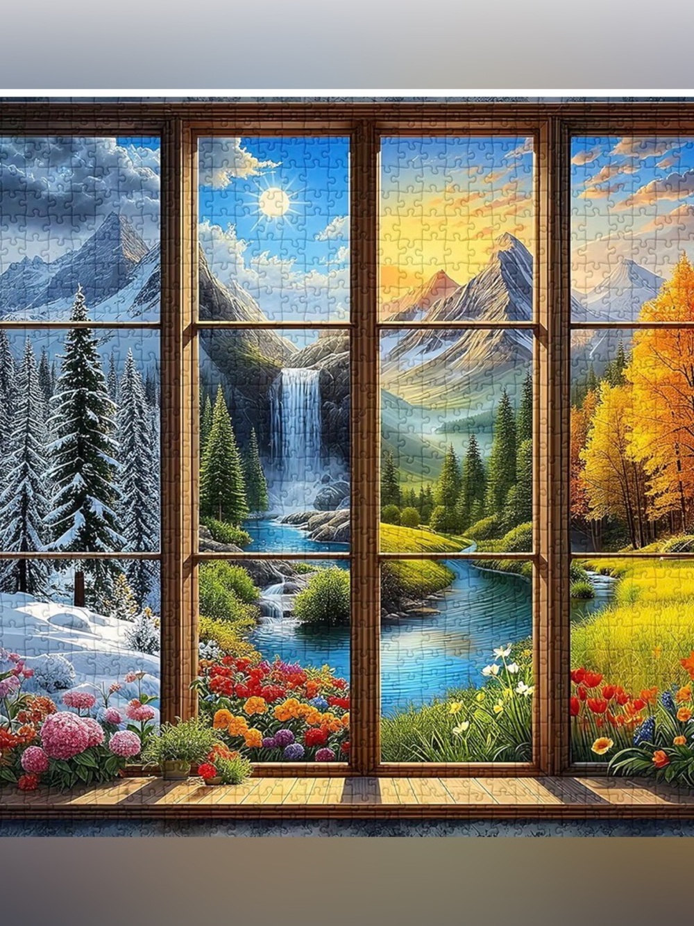 Puzzle 1000 pcs A year in a view Window Landscape Vibrant Multi-Season View
